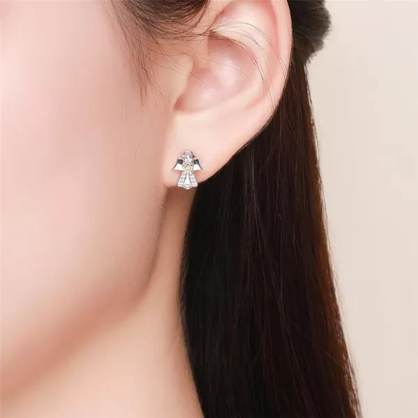 CZ Angel Stud Earrings for Women Girls 925 Sterling Silver Cubic Zirconia Small Cute Crystal Gold Heart Studs Tragus Post Hypoallergenic Lovely Jewelry Gift for Daughter NieceCZ Angel Stud Earrings for Women Girls 925 Sterling Silver Cubic Zirconia Small Cute Crystal Gold Heart Studs Tragus Post Hypoallergenic Lovely Jewelry Gift for Daughter Niece