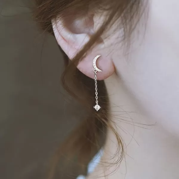 CZ Moon Star Tassel Dangle Earrings for Women Girls 925 Sterling Silver Cute Asymmetric Charms Chain Crescent Drop Dangling Stud Dainty Birthday Christmas Party Jewelry GiftsCZ Moon Star Tassel Dangle Earrings for Women Girls 925 Sterling Silver Cute Asymmetric Charms Chain Crescent Drop Dangling Stud Dainty Birthday Christmas Party Jewelry Gifts