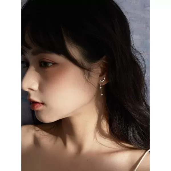 CZ Moon Star Tassel Dangle Earrings for Women Girls 925 Sterling Silver Cute Asymmetric Charms Chain Crescent Drop Dangling Stud Dainty Birthday Christmas Party Jewelry GiftsCZ Moon Star Tassel Dangle Earrings for Women Girls 925 Sterling Silver Cute Asymmetric Charms Chain Crescent Drop Dangling Stud Dainty Birthday Christmas Party Jewelry Gifts