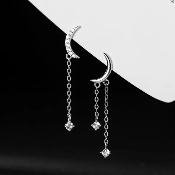 CZ Moon Star Tassel Dangle Earrings for Women Girls 925 Sterling Silver Cute Asymmetric Charms Chain Crescent Drop Dangling Stud Dainty Birthday Christmas Party Jewelry GiftsCZ Moon Star Tassel Dangle Earrings for Women Girls 925 Sterling Silver Cute Asymmetric Charms Chain Crescent Drop Dangling Stud Dainty Birthday Christmas Party Jewelry Gifts