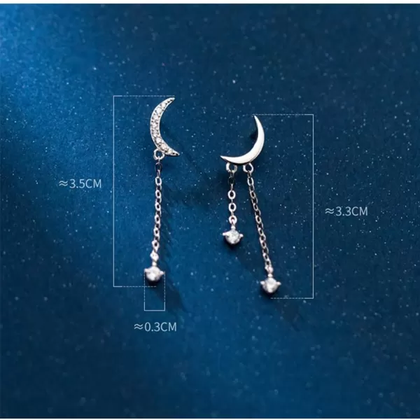 CZ Moon Star Tassel Dangle Earrings for Women Girls 925 Sterling Silver Cute Asymmetric Charms Chain Crescent Drop Dangling Stud Dainty Birthday Christmas Party Jewelry GiftsCZ Moon Star Tassel Dangle Earrings for Women Girls 925 Sterling Silver Cute Asymmetric Charms Chain Crescent Drop Dangling Stud Dainty Birthday Christmas Party Jewelry Gifts