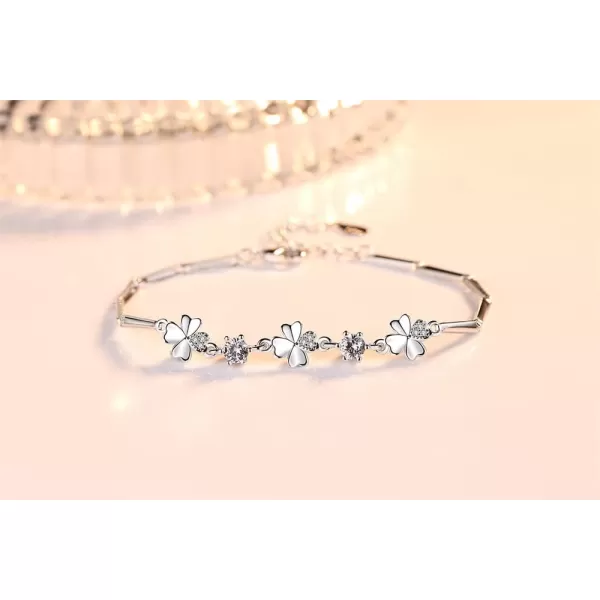 Clear CZ Heart Clover Flower Bracelet for Women Girls 14K White Gold Plated Cubic Zirconia Birthstone Love Charms Adjustable Rectangle Bamboo Chains Fashion Dainty Jewelry Gift Birthday WeddingClear CZ Heart Clover Flower Bracelet for Women Girls 14K White Gold Plated Cubic Zirconia Birthstone Love Charms Adjustable Rectangle Bamboo Chains Fashion Dainty Jewelry Gift Birthday Wedding