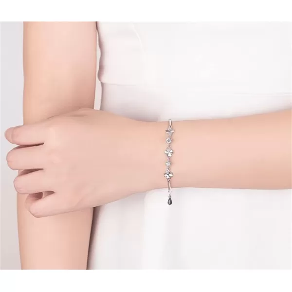 Clear CZ Heart Clover Flower Bracelet for Women Girls 14K White Gold Plated Cubic Zirconia Birthstone Love Charms Adjustable Rectangle Bamboo Chains Fashion Dainty Jewelry Gift Birthday WeddingClear CZ Heart Clover Flower Bracelet for Women Girls 14K White Gold Plated Cubic Zirconia Birthstone Love Charms Adjustable Rectangle Bamboo Chains Fashion Dainty Jewelry Gift Birthday Wedding