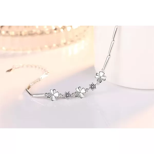 Clear CZ Heart Clover Flower Bracelet for Women Girls 14K White Gold Plated Cubic Zirconia Birthstone Love Charms Adjustable Rectangle Bamboo Chains Fashion Dainty Jewelry Gift Birthday WeddingClear CZ Heart Clover Flower Bracelet for Women Girls 14K White Gold Plated Cubic Zirconia Birthstone Love Charms Adjustable Rectangle Bamboo Chains Fashion Dainty Jewelry Gift Birthday Wedding