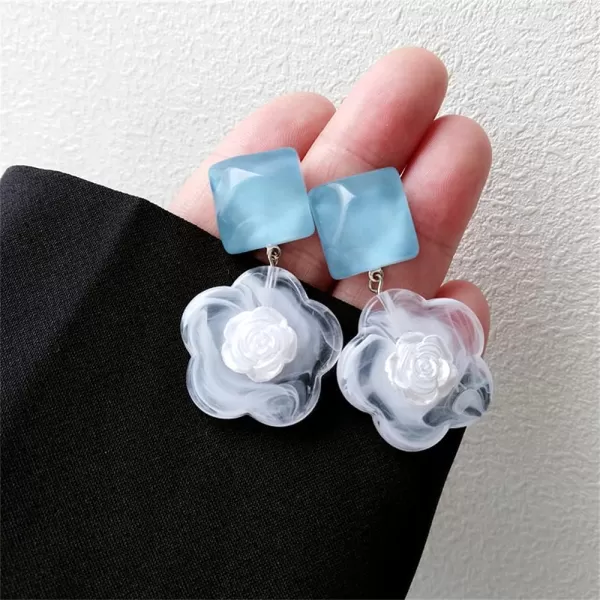 Cute Acrylic Flower Dangle Stud Earrings for Women Girls 925 Sterling Silver Post Pin Resin Summer Statement Drop Earring Trendy Birthday Prom Party Y2K Jewelry BlueCute Acrylic Flower Dangle Stud Earrings for Women Girls 925 Sterling Silver Post Pin Resin Summer Statement Drop Earring Trendy Birthday Prom Party Y2K Jewelry Blue