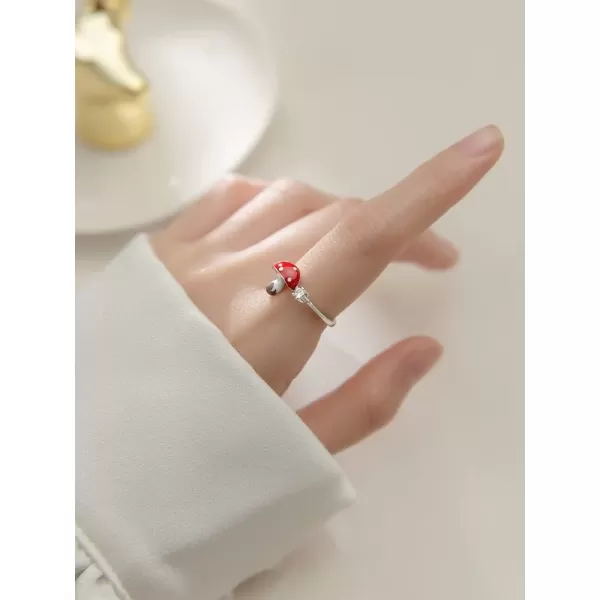 Cute Mushroom 925 Sterling Silver Open Band Ring for Women Girls CZ Expandable Creative Enamel Food Statement Finger Rings Adjustable Comfortable Dainty Birthday Easter Christmas Jewelry GiftCute Mushroom 925 Sterling Silver Open Band Ring for Women Girls CZ Expandable Creative Enamel Food Statement Finger Rings Adjustable Comfortable Dainty Birthday Easter Christmas Jewelry Gift