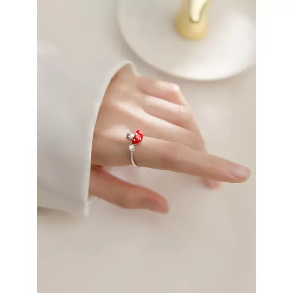 Cute Mushroom 925 Sterling Silver Open Band Ring for Women Girls CZ Expandable Creative Enamel Food Statement Finger Rings Adjustable Comfortable Dainty Birthday Easter Christmas Jewelry GiftCute Mushroom 925 Sterling Silver Open Band Ring for Women Girls CZ Expandable Creative Enamel Food Statement Finger Rings Adjustable Comfortable Dainty Birthday Easter Christmas Jewelry Gift