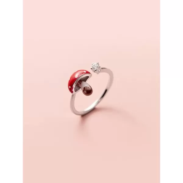 Cute Mushroom 925 Sterling Silver Open Band Ring for Women Girls CZ Expandable Creative Enamel Food Statement Finger Rings Adjustable Comfortable Dainty Birthday Easter Christmas Jewelry GiftCute Mushroom 925 Sterling Silver Open Band Ring for Women Girls CZ Expandable Creative Enamel Food Statement Finger Rings Adjustable Comfortable Dainty Birthday Easter Christmas Jewelry Gift