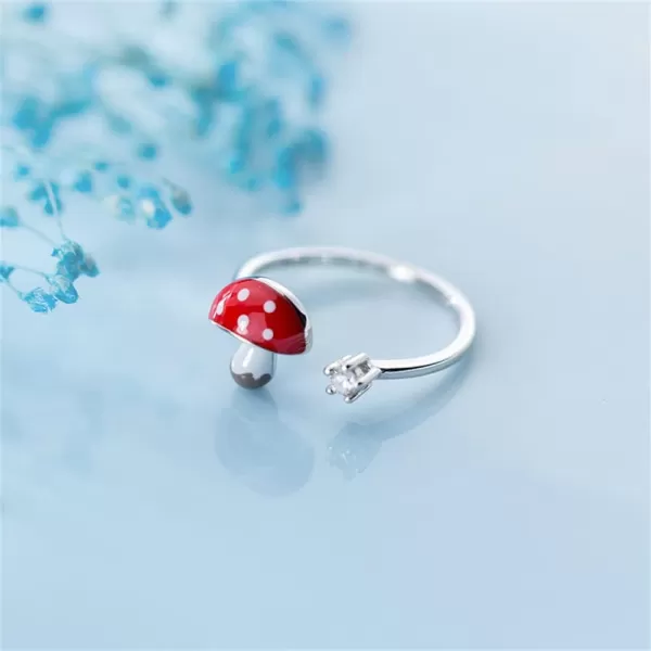 Cute Mushroom 925 Sterling Silver Open Band Ring for Women Girls CZ Expandable Creative Enamel Food Statement Finger Rings Adjustable Comfortable Dainty Birthday Easter Christmas Jewelry GiftCute Mushroom 925 Sterling Silver Open Band Ring for Women Girls CZ Expandable Creative Enamel Food Statement Finger Rings Adjustable Comfortable Dainty Birthday Easter Christmas Jewelry Gift