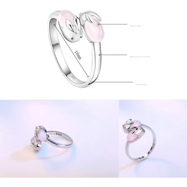 Cute Pink Rabbit Animal Statement Ring for Women Girls Silver Plated Rose Quartz Birthstone Adjustable Expandable Open Wrap Finger Rings Comfort Fit Birthday Anniversary Christmas Jewelry Dainty GiftCute Pink Rabbit Animal Statement Ring for Women Girls Silver Plated Rose Quartz Birthstone Adjustable Expandable Open Wrap Finger Rings Comfort Fit Birthday Anniversary Christmas Jewelry Dainty Gift