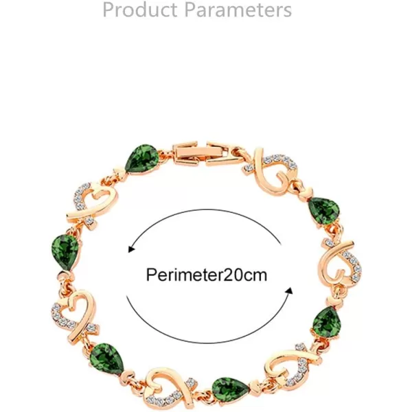 Diamond Heart Bracelet for Women Girls 14 Gold Plated Cubic Zirconia Green Teardrop Birthstone Infinity Love Shaped Elegant Charm Chain Birthday Wedding Christmas Valentine Jewelry Gift 8 InchesDiamond Heart Bracelet for Women Girls 14 Gold Plated Cubic Zirconia Green Teardrop Birthstone Infinity Love Shaped Elegant Charm Chain Birthday Wedding Christmas Valentine Jewelry Gift 8 Inches