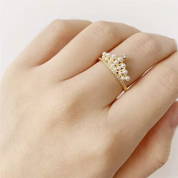 Dtja Pearl Crown S925 Sterling Silver Ring for Women Girls CZ Crystal Imitation White Pearls Expandable Open Finger Rings Adjustable Fashion Jewelry Christmas Valentine BFF Gifts 14 Gold PlatedDtja Pearl Crown S925 Sterling Silver Ring for Women Girls CZ Crystal Imitation White Pearls Expandable Open Finger Rings Adjustable Fashion Jewelry Christmas Valentine BFF Gifts 14 Gold Plated