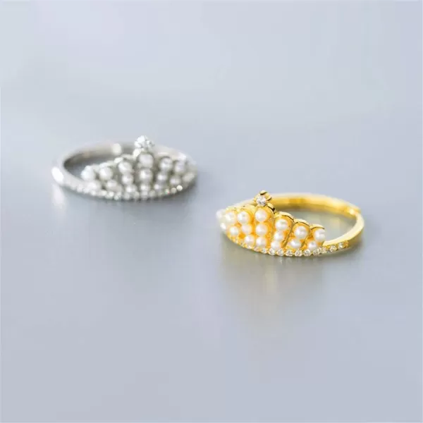 Dtja Pearl Crown S925 Sterling Silver Ring for Women Girls CZ Crystal Imitation White Pearls Expandable Open Finger Rings Adjustable Fashion Jewelry Christmas Valentine BFF Gifts 14 Gold PlatedDtja Pearl Crown S925 Sterling Silver Ring for Women Girls CZ Crystal Imitation White Pearls Expandable Open Finger Rings Adjustable Fashion Jewelry Christmas Valentine BFF Gifts 14 Gold Plated