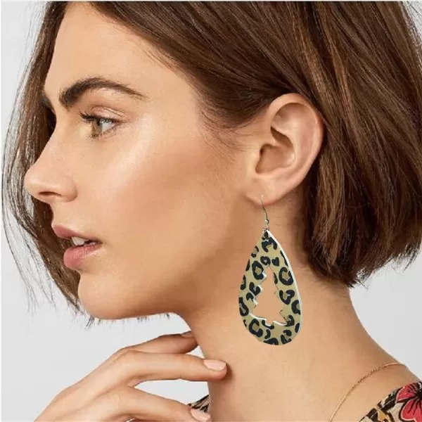 Leather Teardrop Christmas Tree Earrings for Women Girls Multiple Lightweight Big Statement Dangle Drop Hook Stud Nickle Free Jewelry Gifts Christmas New Year HolidayLeopard Print