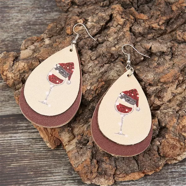 Leather Teardrop Christmas Tree Earrings for Women Girls Multiple Lightweight Big Statement Dangle Drop Hook Stud Nickle Free Jewelry Gifts Christmas New Year HolidayLayered