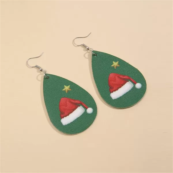 Leather Teardrop Christmas Tree Earrings for Women Girls Multiple Lightweight Big Statement Dangle Drop Hook Stud Nickle Free Jewelry Gifts Christmas New Year HolidayStar amp Hat