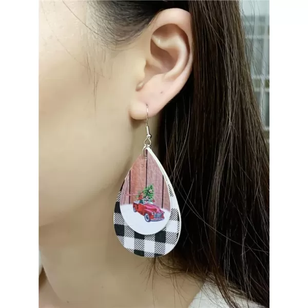 Leather Teardrop Christmas Tree Earrings for Women Girls Multiple Lightweight Big Statement Dangle Drop Hook Stud Nickle Free Jewelry Gifts Christmas New Year HolidayPickup Truck