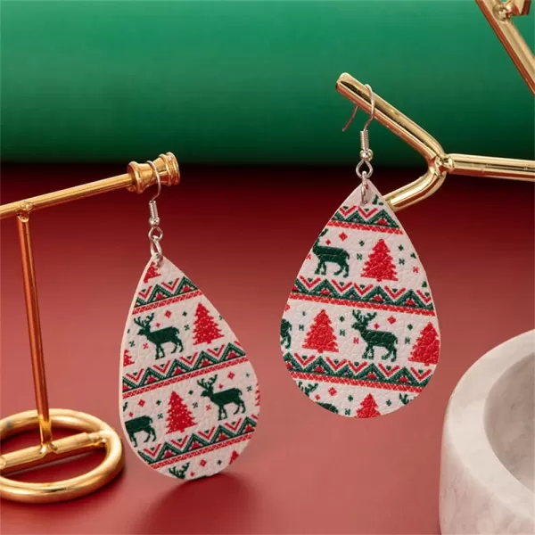 Leather Teardrop Christmas Tree Earrings for Women Girls Multiple Lightweight Big Statement Dangle Drop Hook Stud Nickle Free Jewelry Gifts Christmas New Year HolidayWhite Xmas