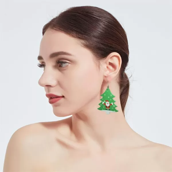 Leather Teardrop Christmas Tree Earrings for Women Girls Multiple Lightweight Big Statement Dangle Drop Hook Stud Nickle Free Jewelry Gifts Christmas New Year HolidaySanta Claus