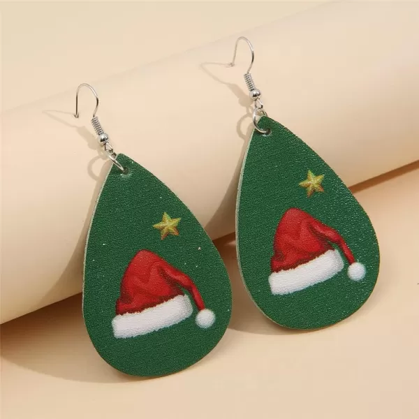 Leather Teardrop Christmas Tree Earrings for Women Girls Multiple Lightweight Big Statement Dangle Drop Hook Stud Nickle Free Jewelry Gifts Christmas New Year HolidayStar amp Hat