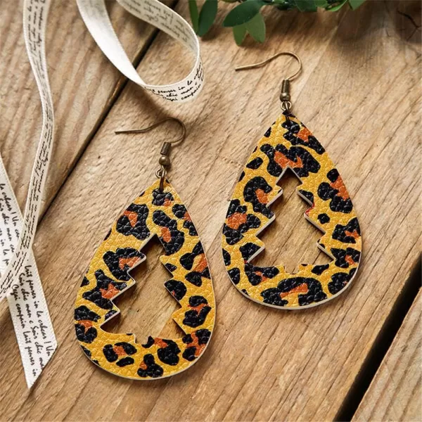 Leather Teardrop Christmas Tree Earrings for Women Girls Multiple Lightweight Big Statement Dangle Drop Hook Stud Nickle Free Jewelry Gifts Christmas New Year HolidayLeopard Print
