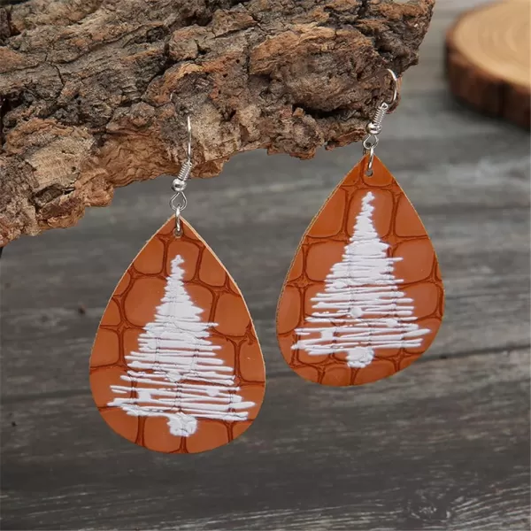 Leather Teardrop Christmas Tree Earrings for Women Girls Multiple Lightweight Big Statement Dangle Drop Hook Stud Nickle Free Jewelry Gifts Christmas New Year HolidayWhite Trees