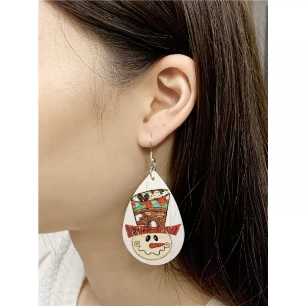 Leather Teardrop Christmas Tree Earrings for Women Girls Multiple Lightweight Big Statement Dangle Drop Hook Stud Nickle Free Jewelry Gifts Christmas New Year HolidaySnowman