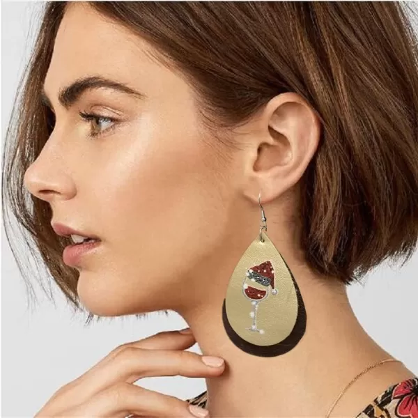 Leather Teardrop Christmas Tree Earrings for Women Girls Multiple Lightweight Big Statement Dangle Drop Hook Stud Nickle Free Jewelry Gifts Christmas New Year HolidayLayered