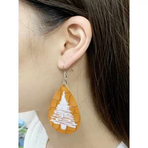 Leather Teardrop Christmas Tree Earrings for Women Girls Multiple Lightweight Big Statement Dangle Drop Hook Stud Nickle Free Jewelry Gifts Christmas New Year HolidayWhite Trees