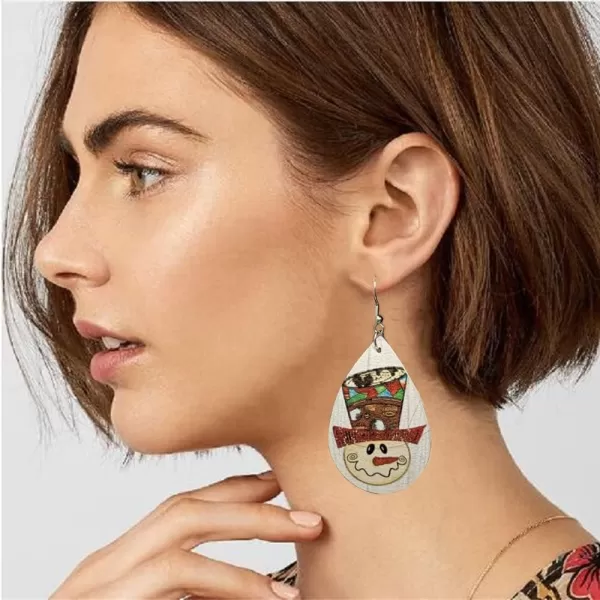 Leather Teardrop Christmas Tree Earrings for Women Girls Multiple Lightweight Big Statement Dangle Drop Hook Stud Nickle Free Jewelry Gifts Christmas New Year HolidaySnowman