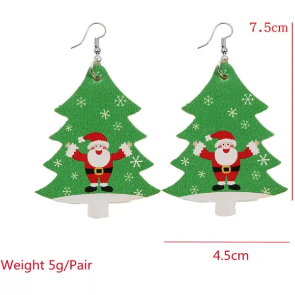 Leather Teardrop Christmas Tree Earrings for Women Girls Multiple Lightweight Big Statement Dangle Drop Hook Stud Nickle Free Jewelry Gifts Christmas New Year HolidaySanta Claus