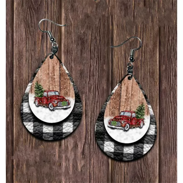 Leather Teardrop Christmas Tree Earrings for Women Girls Multiple Lightweight Big Statement Dangle Drop Hook Stud Nickle Free Jewelry Gifts Christmas New Year HolidayPickup Truck