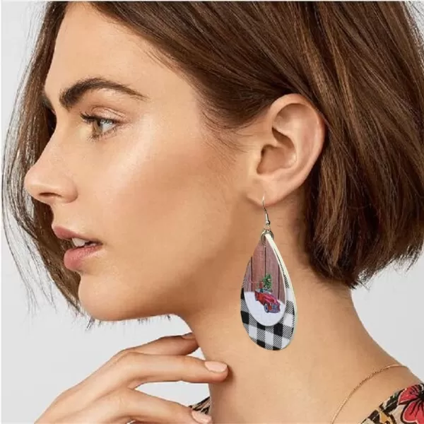Leather Teardrop Christmas Tree Earrings for Women Girls Multiple Lightweight Big Statement Dangle Drop Hook Stud Nickle Free Jewelry Gifts Christmas New Year HolidayPickup Truck