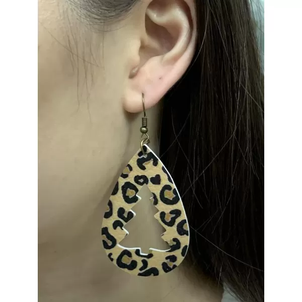Leather Teardrop Christmas Tree Earrings for Women Girls Multiple Lightweight Big Statement Dangle Drop Hook Stud Nickle Free Jewelry Gifts Christmas New Year HolidayLeopard Print