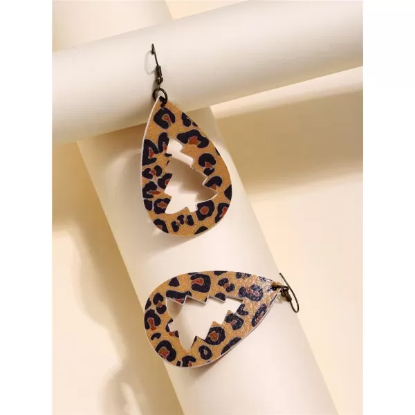 Leather Teardrop Christmas Tree Earrings for Women Girls Multiple Lightweight Big Statement Dangle Drop Hook Stud Nickle Free Jewelry Gifts Christmas New Year HolidayLeopard Print