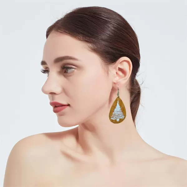 Leather Teardrop Christmas Tree Earrings for Women Girls Multiple Lightweight Big Statement Dangle Drop Hook Stud Nickle Free Jewelry Gifts Christmas New Year HolidayWhite Trees