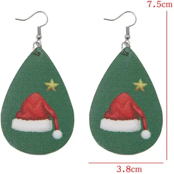 Leather Teardrop Christmas Tree Earrings for Women Girls Multiple Lightweight Big Statement Dangle Drop Hook Stud Nickle Free Jewelry Gifts Christmas New Year HolidayStar amp Hat