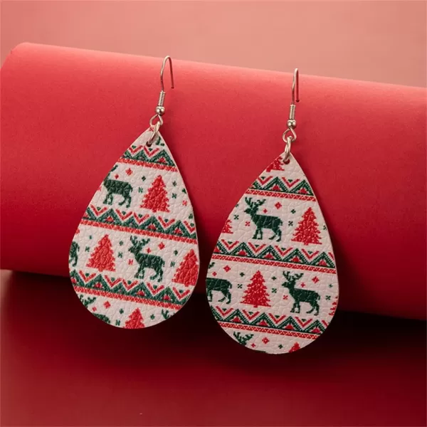 Leather Teardrop Christmas Tree Earrings for Women Girls Multiple Lightweight Big Statement Dangle Drop Hook Stud Nickle Free Jewelry Gifts Christmas New Year HolidayWhite Xmas