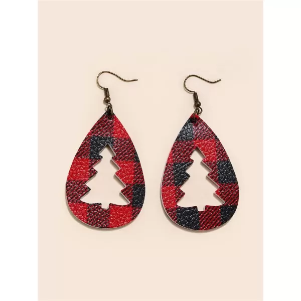 Leather Teardrop Christmas Tree Earrings for Women Girls Multiple Lightweight Big Statement Dangle Drop Hook Stud Nickle Free Jewelry Gifts Christmas New Year HolidayHollow Plaid