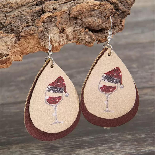 Leather Teardrop Christmas Tree Earrings for Women Girls Multiple Lightweight Big Statement Dangle Drop Hook Stud Nickle Free Jewelry Gifts Christmas New Year HolidayLayered