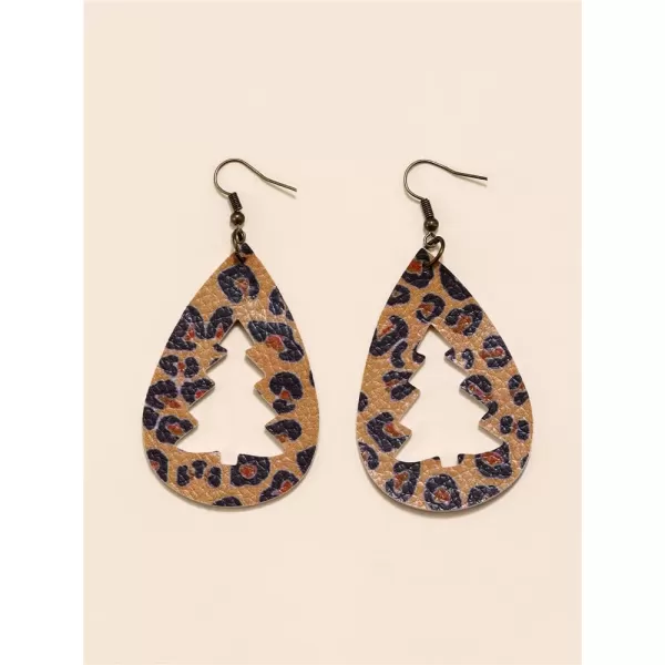 Leather Teardrop Christmas Tree Earrings for Women Girls Multiple Lightweight Big Statement Dangle Drop Hook Stud Nickle Free Jewelry Gifts Christmas New Year HolidayLeopard Print