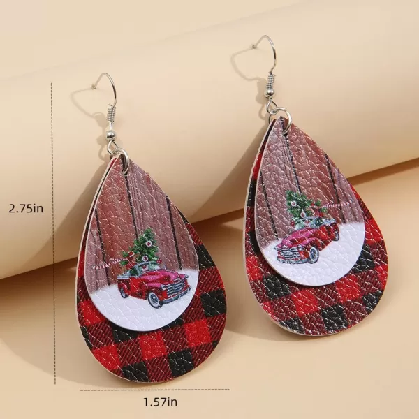 Leather Teardrop Christmas Tree Earrings for Women Girls Multiple Lightweight Big Statement Dangle Drop Hook Stud Nickle Free Jewelry Gifts Christmas New Year HolidayPickup Truck Red