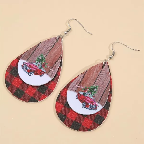 Leather Teardrop Christmas Tree Earrings for Women Girls Multiple Lightweight Big Statement Dangle Drop Hook Stud Nickle Free Jewelry Gifts Christmas New Year HolidayPickup Truck Red