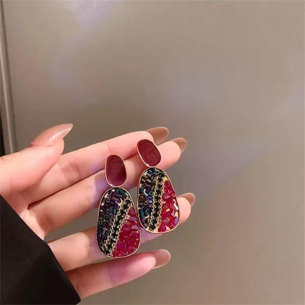 Vintage Boho Crystal Drop Dangle Earrings for Women Girls 925 Sterling Silver Post Pin Hypoallrgenic Geometric Acrylic Rhinestone Charms Dangling Lightweight Retro Jewelry Gifts Christmas HolidayRed