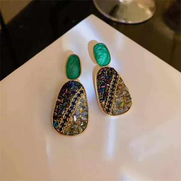 Vintage Boho Crystal Drop Dangle Earrings for Women Girls 925 Sterling Silver Post Pin Hypoallrgenic Geometric Acrylic Rhinestone Charms Dangling Lightweight Retro Jewelry Gifts Christmas HolidayGreen