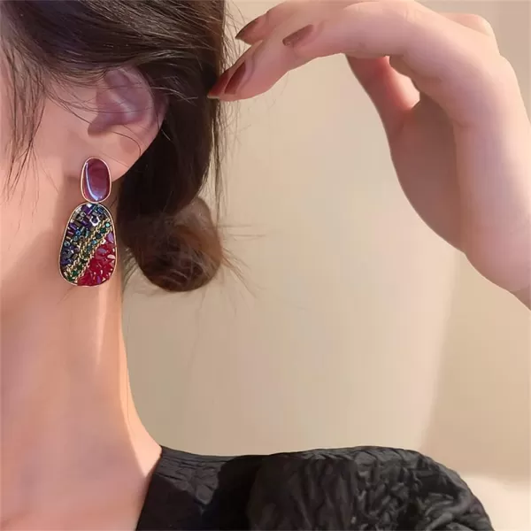 Vintage Boho Crystal Drop Dangle Earrings for Women Girls 925 Sterling Silver Post Pin Hypoallrgenic Geometric Acrylic Rhinestone Charms Dangling Lightweight Retro Jewelry Gifts Christmas HolidayRed