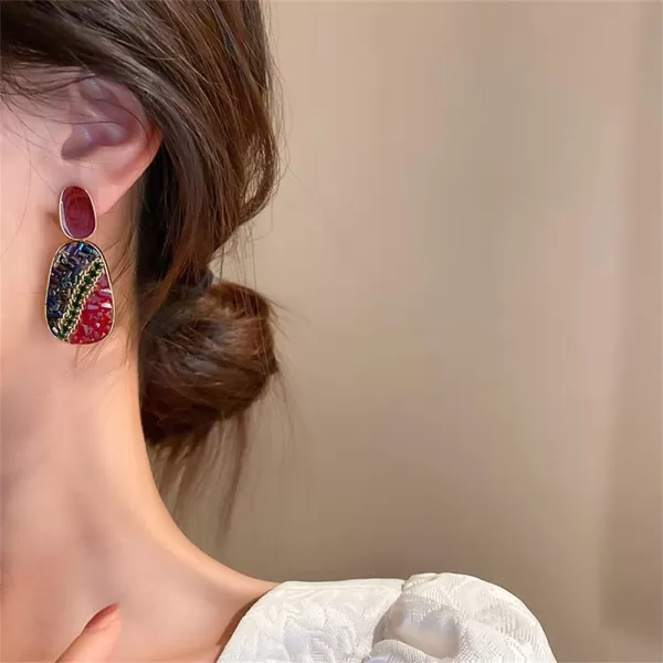 Vintage Boho Crystal Drop Dangle Earrings for Women Girls 925 Sterling Silver Post Pin Hypoallrgenic Geometric Acrylic Rhinestone Charms Dangling Lightweight Retro Jewelry Gifts Christmas HolidayRed
