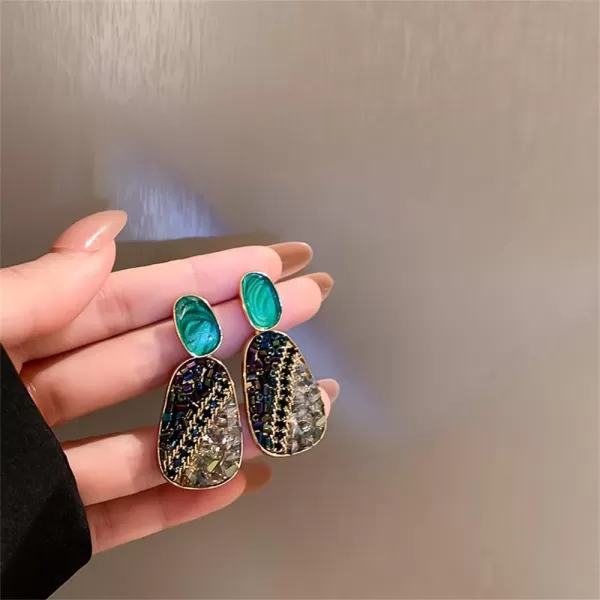 Vintage Boho Crystal Drop Dangle Earrings for Women Girls 925 Sterling Silver Post Pin Hypoallrgenic Geometric Acrylic Rhinestone Charms Dangling Lightweight Retro Jewelry Gifts Christmas HolidayGreen