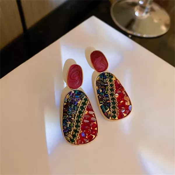 Vintage Boho Crystal Drop Dangle Earrings for Women Girls 925 Sterling Silver Post Pin Hypoallrgenic Geometric Acrylic Rhinestone Charms Dangling Lightweight Retro Jewelry Gifts Christmas HolidayRed