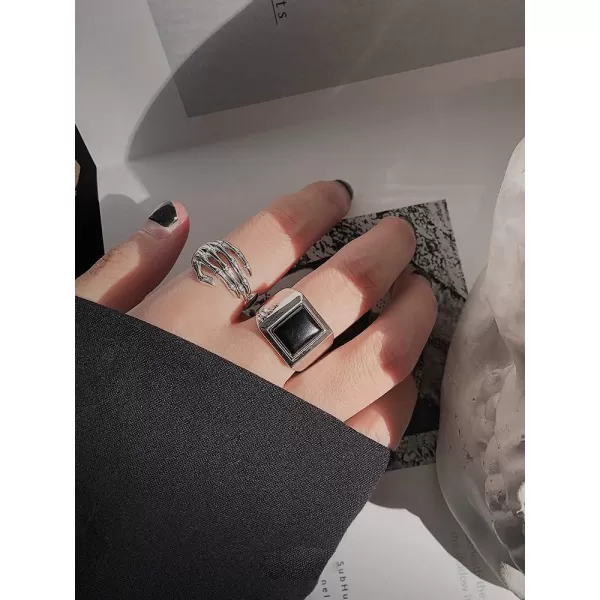 Vintage Skull Hand S925 Sterling Silver Open Band Ring for Women Girls Statement Adjustable Expandable Oxidized Gothic Skeleton Devils Talons Finger Pinky Rings Comfort Fit Unisex Personalized JewelryVintage Skull Hand S925 Sterling Silver Open Band Ring for Women Girls Statement Adjustable Expandable Oxidized Gothic Skeleton Devils Talons Finger Pinky Rings Comfort Fit Unisex Personalized Jewelry